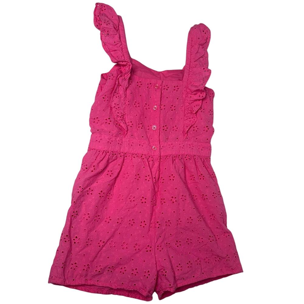 Janie and Jack Pink Eyelet Romper Girls 8 Ruffle Strap Summer Vacation Outfit - Picture 3 of 11